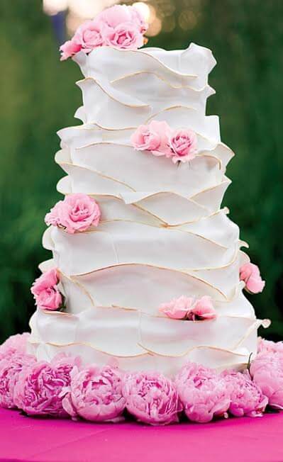White and Gold Petal Wedding Cake - Sweet E's Bake Shop