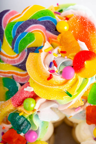 Rainbow Candy Letter Cake - Sweet E's Bake Shop